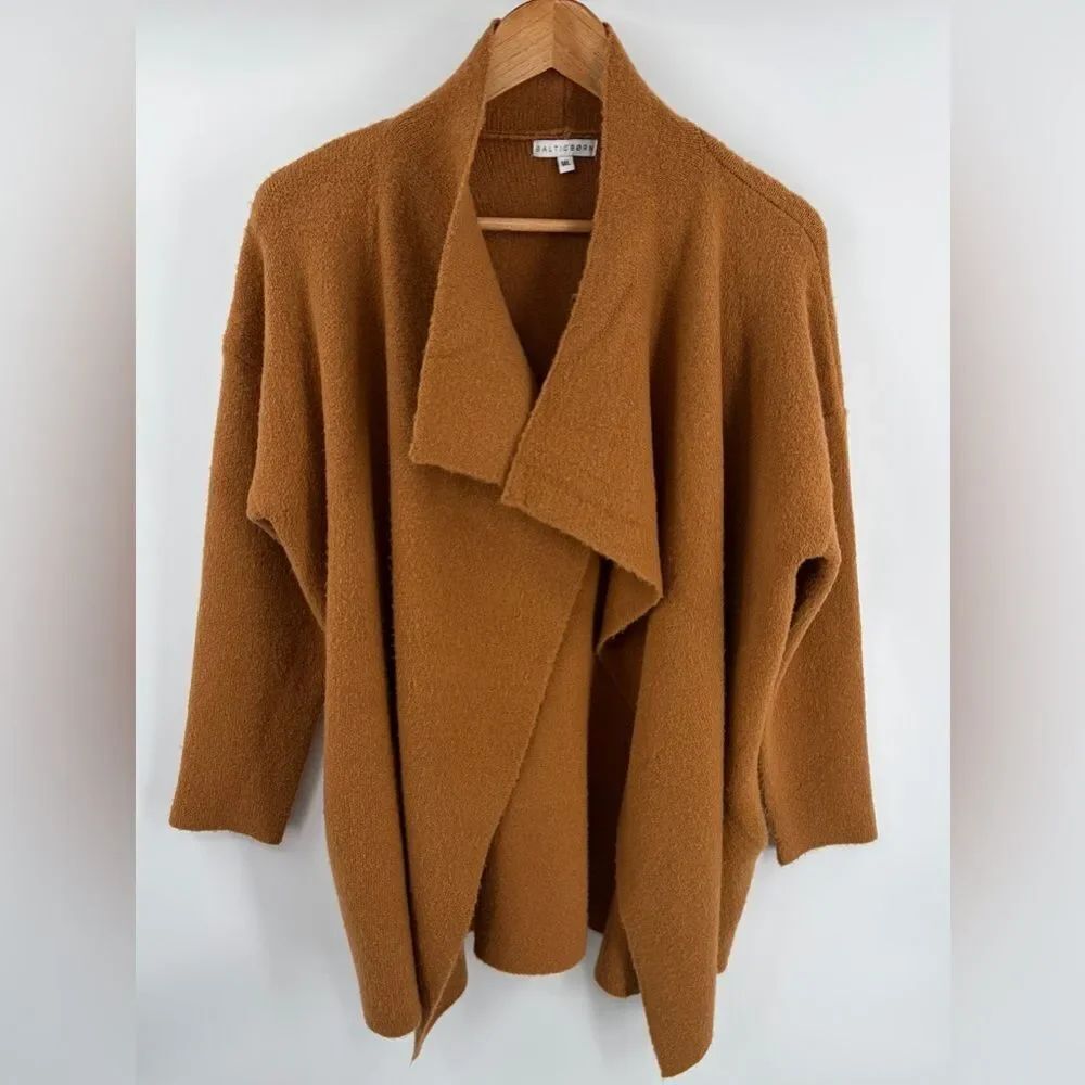 Baltic Born women’s Ellison lapel teddy open front burnt orange cardigan sz M/L